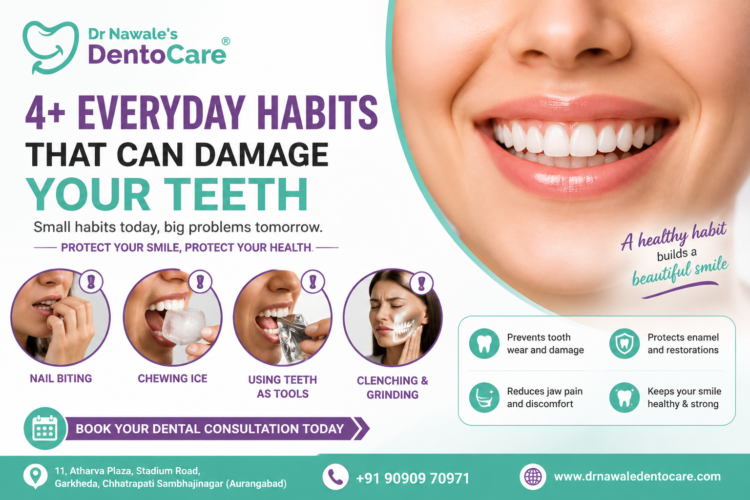 Everyday habits that damage teeth including nail biting, chewing ice and teeth clenching